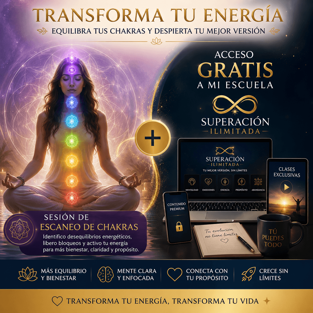 Sesión de escaneo de chacras+ Escuela Superación Ilimitada (6 meses)